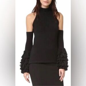 Jonathan Simkhai Black 100% merino wool Loopy Fringe Cold Shoulder Sweater M